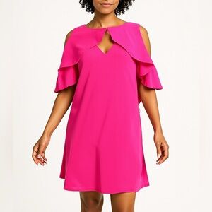 Trina Turk Pink Cold Shoulder Ruffle Shift dress Womens size 8